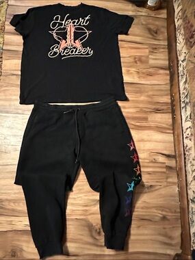 Jeffree Star Black Jogger Bottoms with Rainbow Star Accents